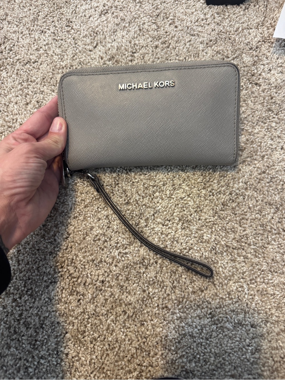 Michael Kors Men's Taupe Gray Zip Wristlet Wallet